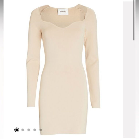 Nanushka Marina Beige Rib Knit Sweetheart Neck Long Sleeve Mini Dress Size M - Picture 3 of 14